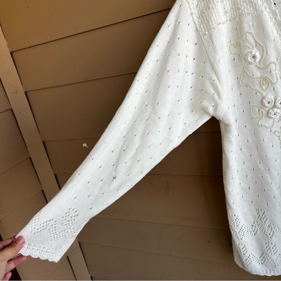 Moonstar Cream Floral Knitted Duster Cardigan - SZ L - Picture 2 of 8